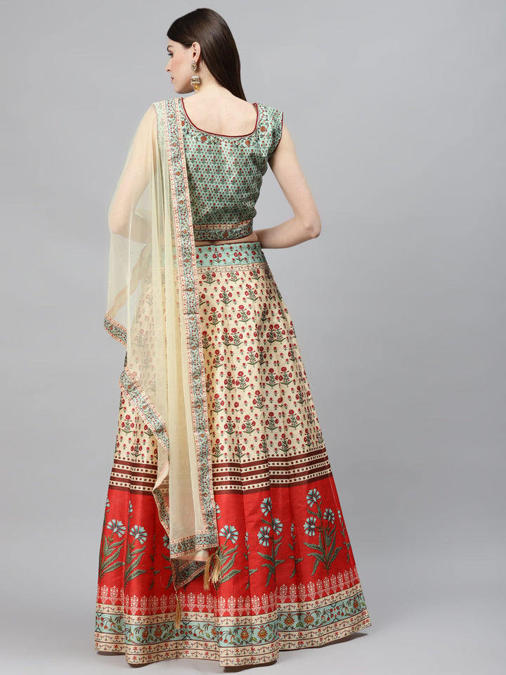 Embellished Crop Top Lehenga Set with Digital Mughal inspired Floral Prints
