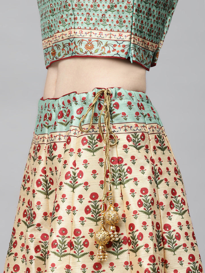 Embellished Crop Top Lehenga Set with Digital Mughal inspired Floral Prints
