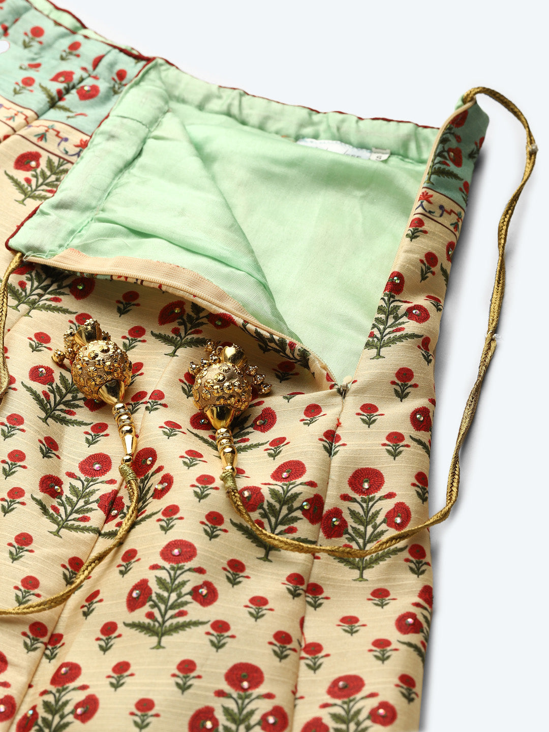 Embellished Crop Top Lehenga Set with Digital Mughal inspired Floral Prints