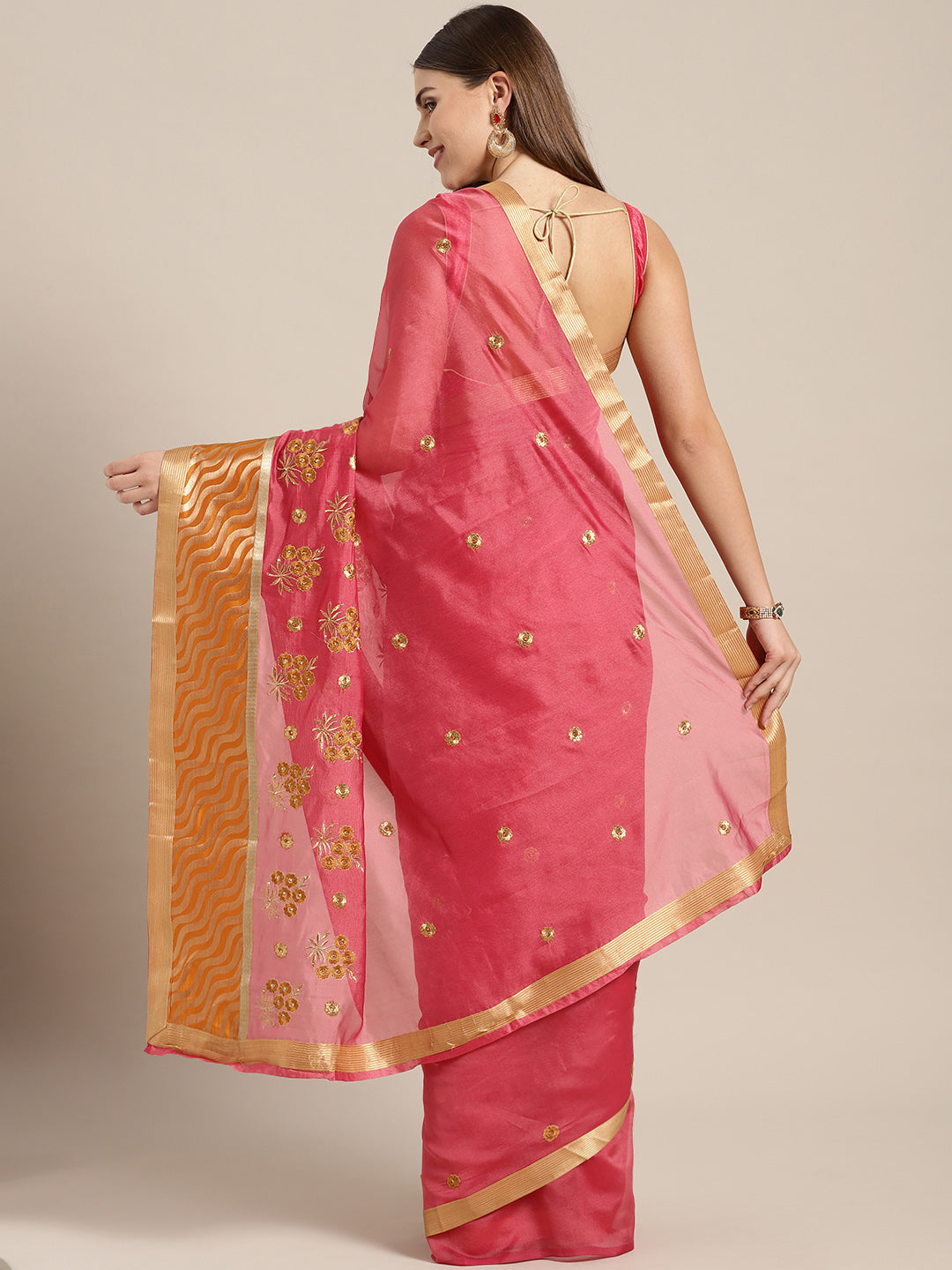 Chanderi Panelled Saree with Resham Embroidered Floral Motifs