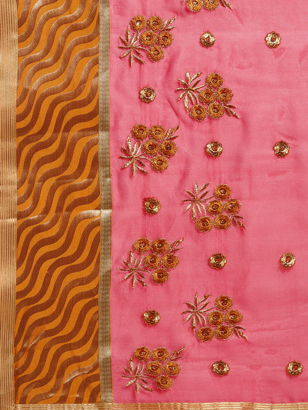 Chanderi Panelled Saree with Resham Embroidered Floral Motifs