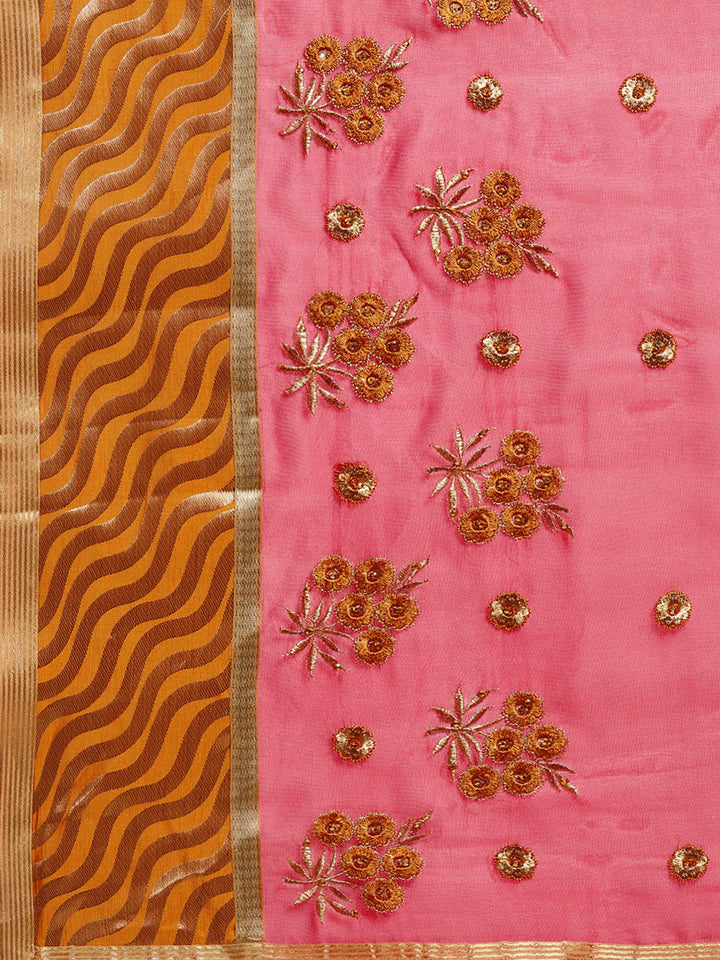 Chanderi Panelled Saree with Resham Embroidered Floral Motifs