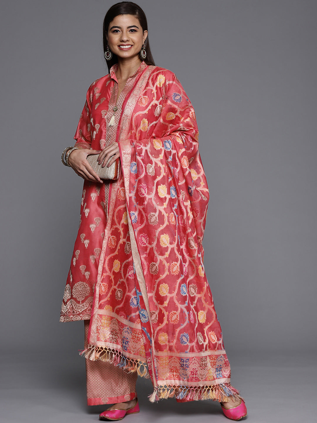 Banarasi Weaving Unstitched Suit Salwar Set With Handloom Dupatta