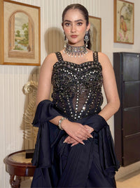 Corset Style Pre-stitched Draped Saree with Mirror Embroidered Luxe Mughal Motifs