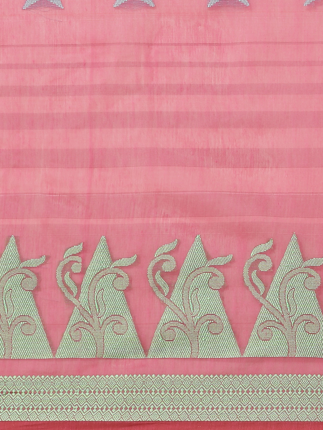 Pink Chanderi Silk Kota Saree with intricate Resham Zari Weaving in a Striped Pattern