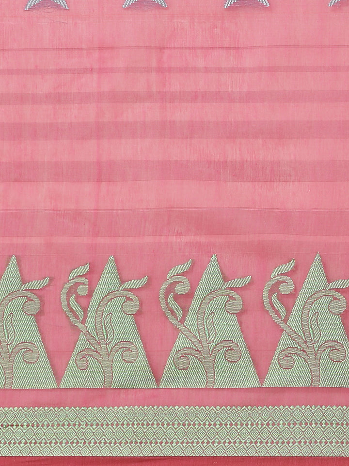 Pink Chanderi Silk Kota Saree with intricate Resham Zari Weaving in a Striped Pattern
