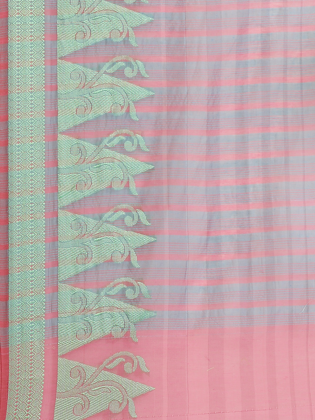 Pink Chanderi Silk Kota Saree with intricate Resham Zari Weaving in a Striped Pattern