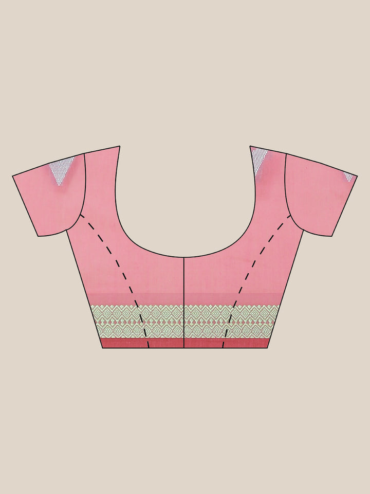 Pink Chanderi Silk Kota Saree with intricate Resham Zari Weaving in a Striped Pattern