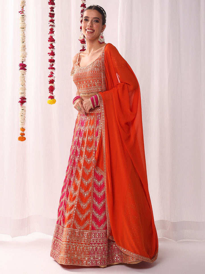 Chhabra 555 Kaildar Two-tone Lehenga Set with Resham Embroidery Tassled Choli & Cold Shoulder Sleeve