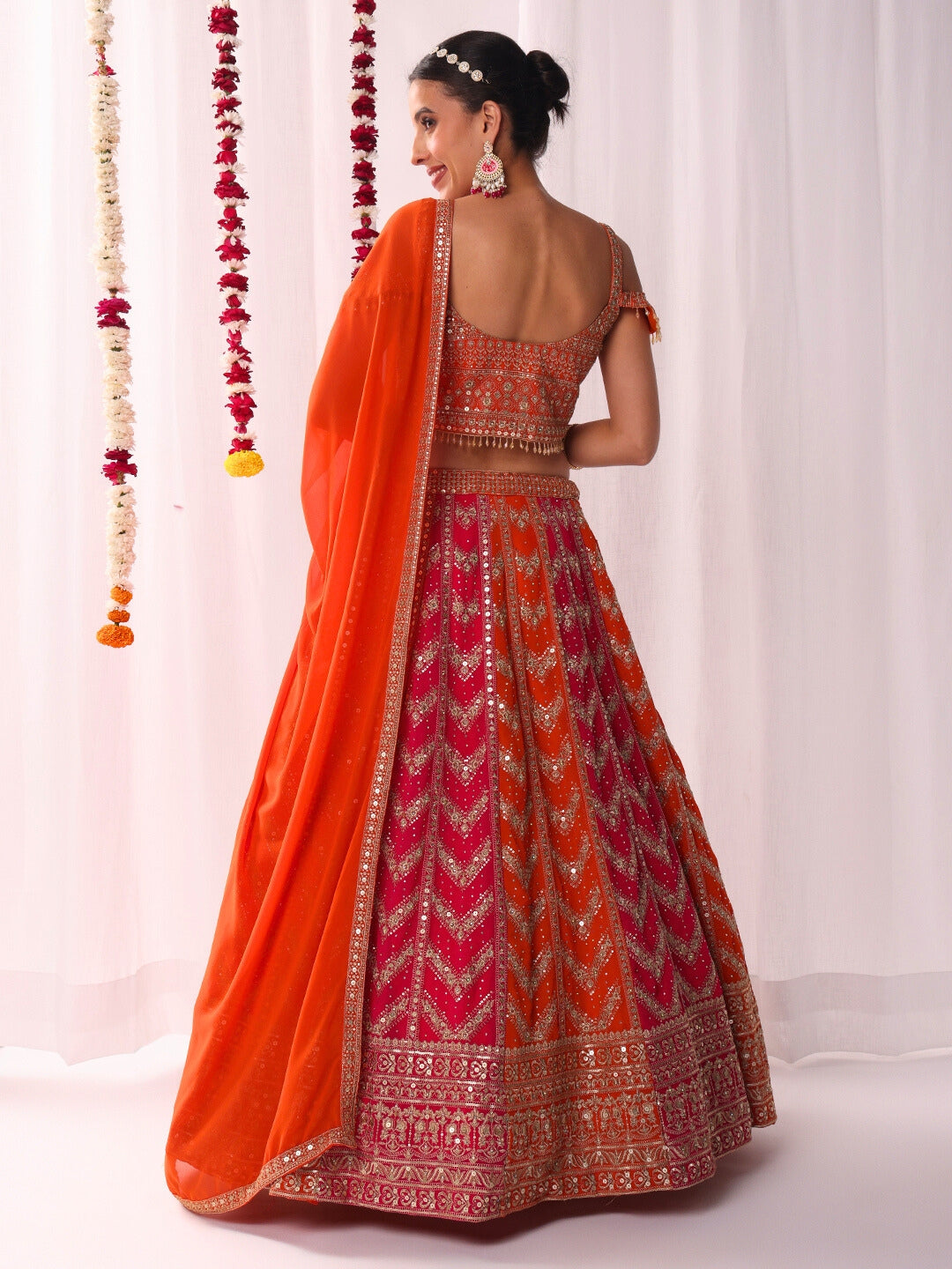 Chhabra 555 Kaildar Two-tone Lehenga Set with Resham Embroidery Tassled Choli & Cold Shoulder Sleeve