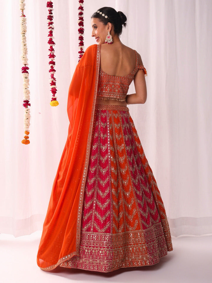 Chhabra 555 Kaildar Two-tone Lehenga Set with Resham Embroidery Tassled Choli & Cold Shoulder Sleeve
