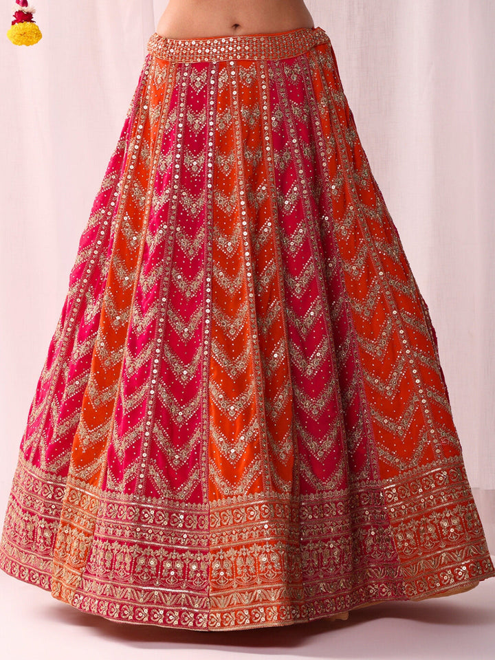 Chhabra 555 Kaildar Two-tone Lehenga Set with Resham Embroidery Tassled Choli & Cold Shoulder Sleeve