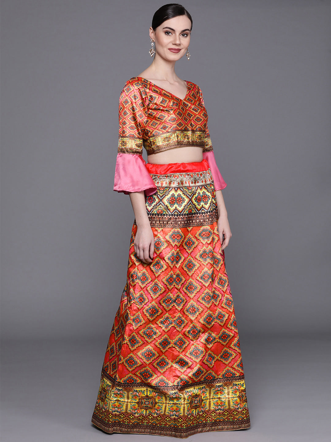 Semi-stitched Digital Print Lehenga Set