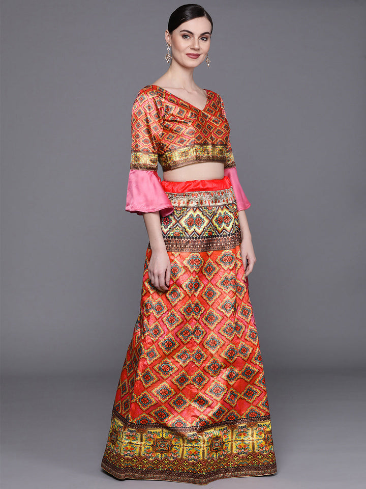 Semi-stitched Digital Print Lehenga Set