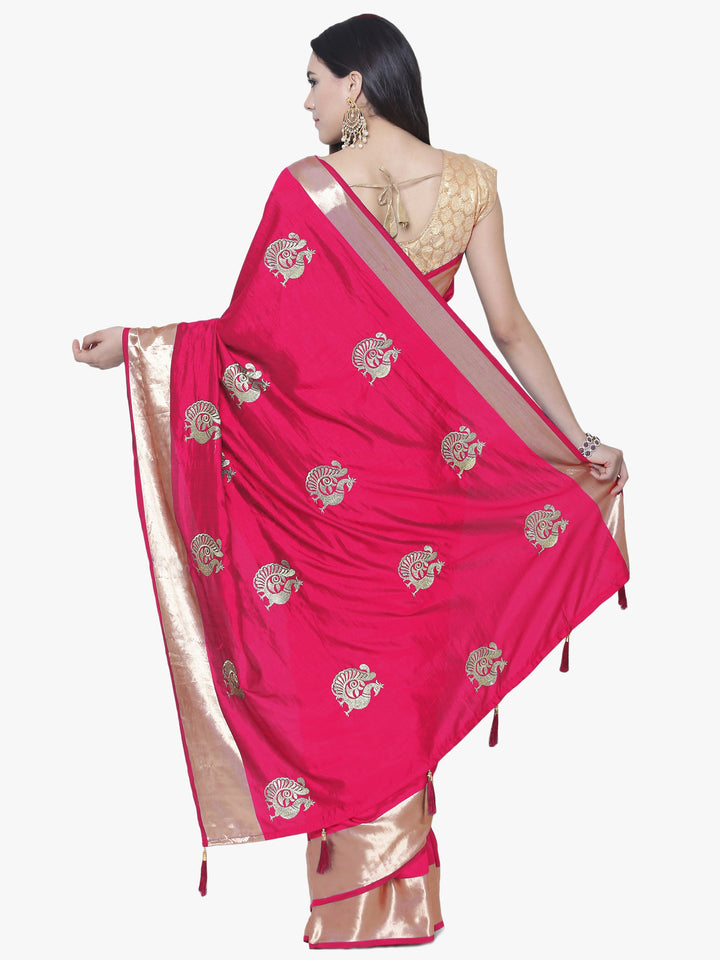 Magenta Embroidered Banarasui Silk Saree