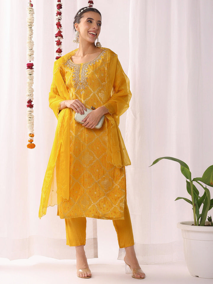 Aari Embroidery Gharchola Woven Kurta Set