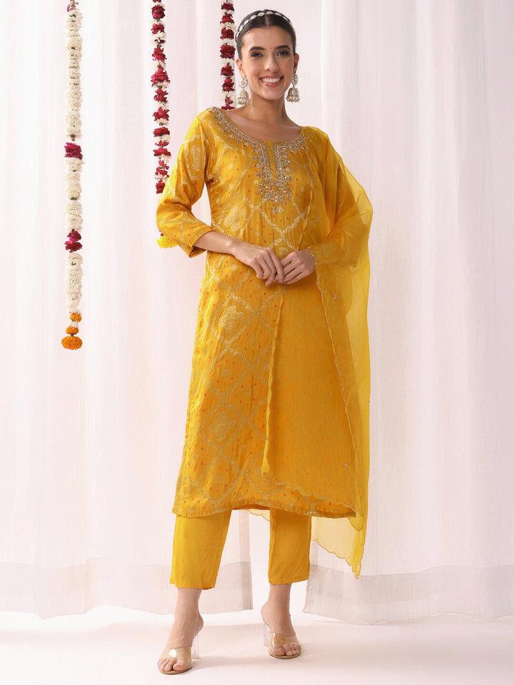 Aari Embroidery Gharchola Woven Kurta Set