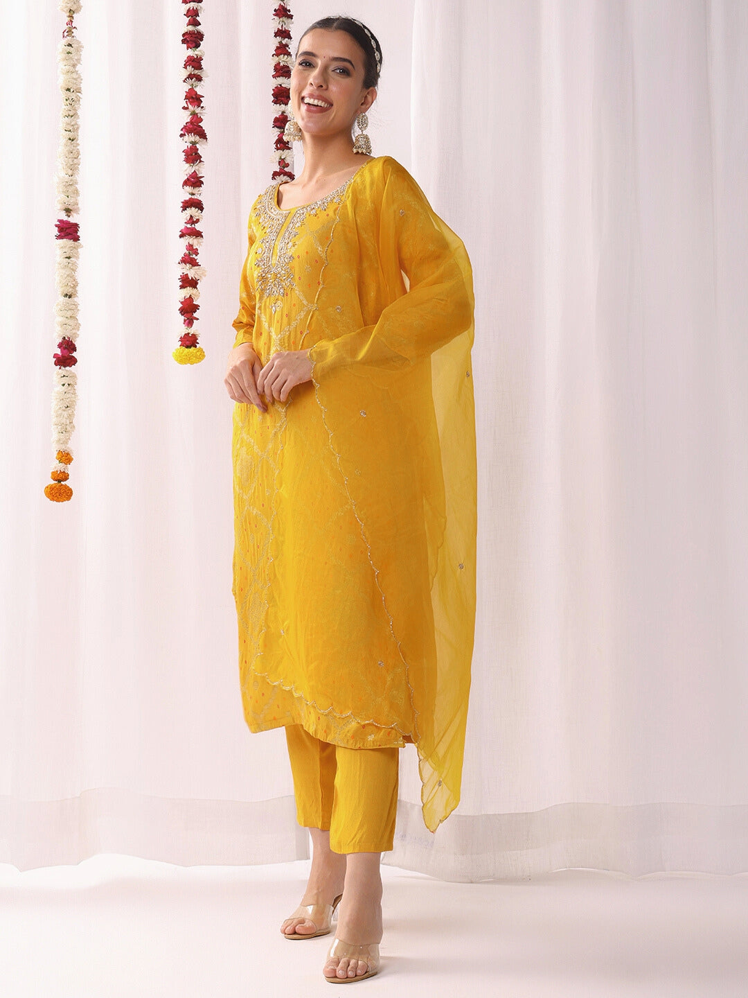 Aari Embroidery Gharchola Woven Kurta Set