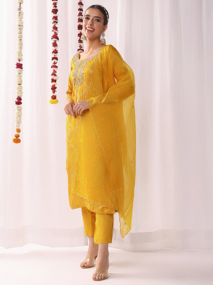 Aari Embroidery Gharchola Woven Kurta Set