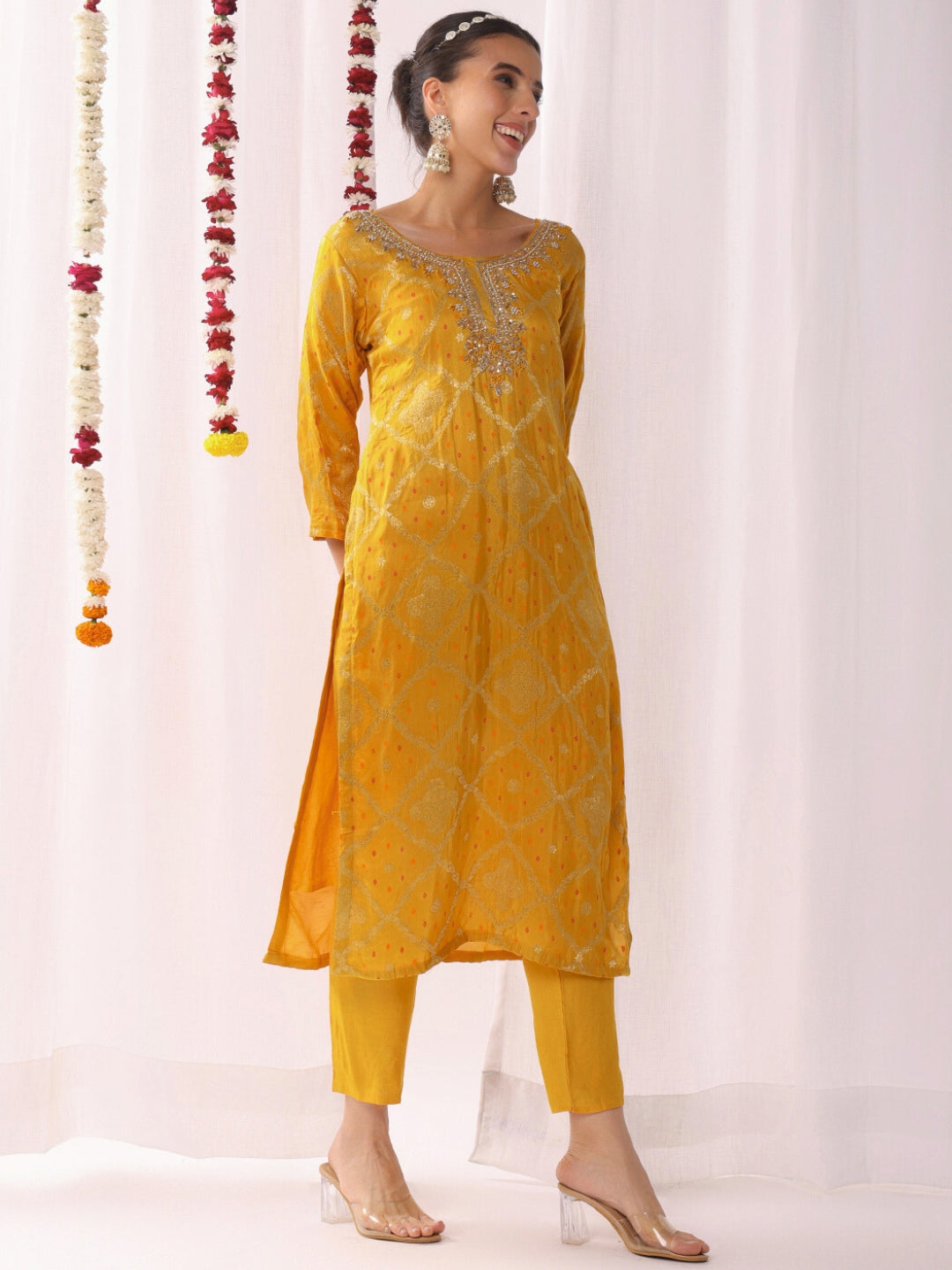 Aari Embroidery Gharchola Woven Kurta Set