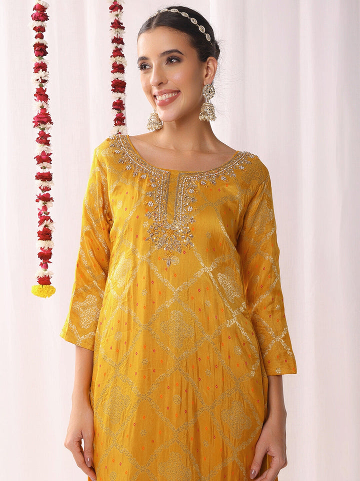 Aari Embroidery Gharchola Woven Kurta Set