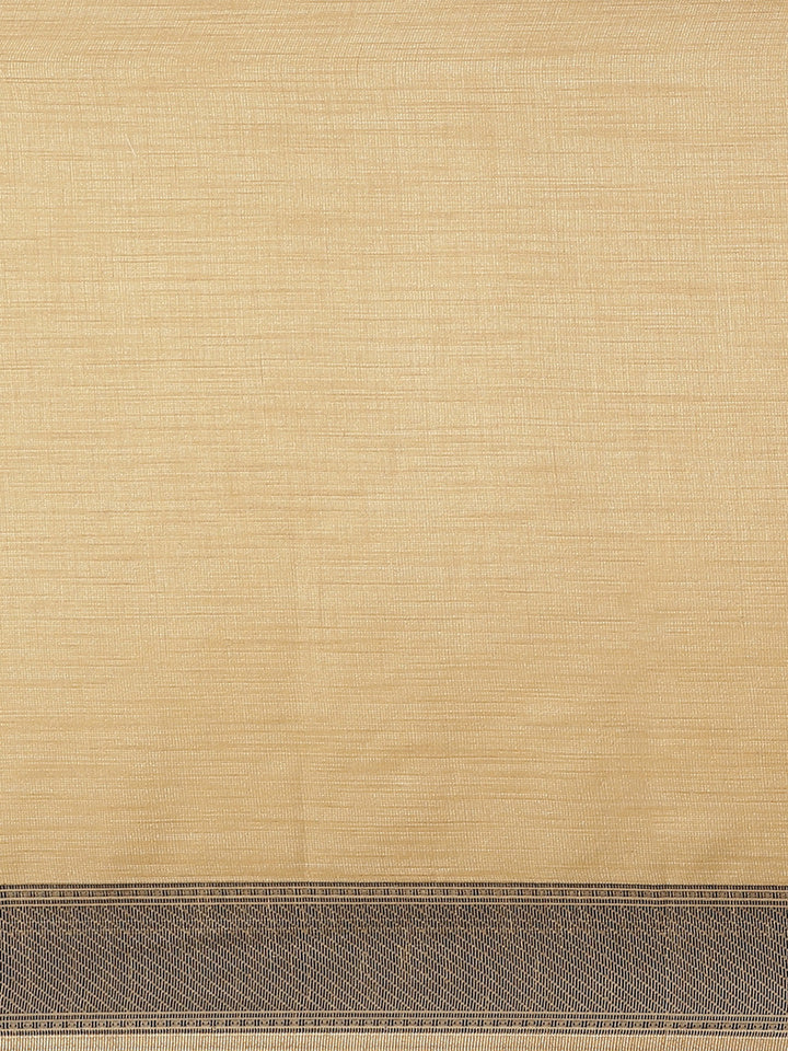 Jute Silk Resham Self embossed Saree with Kanjivaram Temple Pattern & Contrast Border