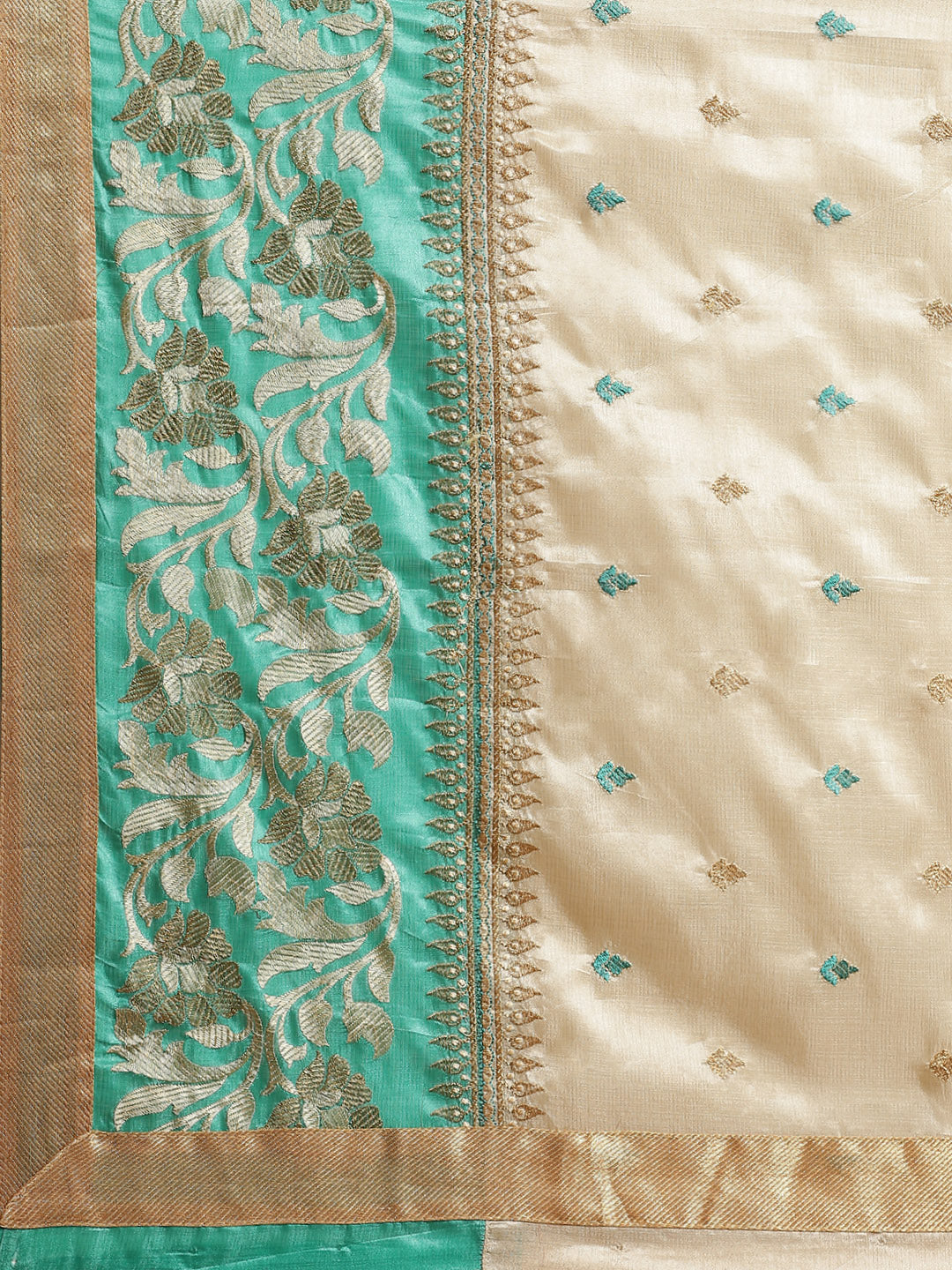 Tussar Handloom Banarasi Saree with Contrast Border & Resham Floral Embroidery