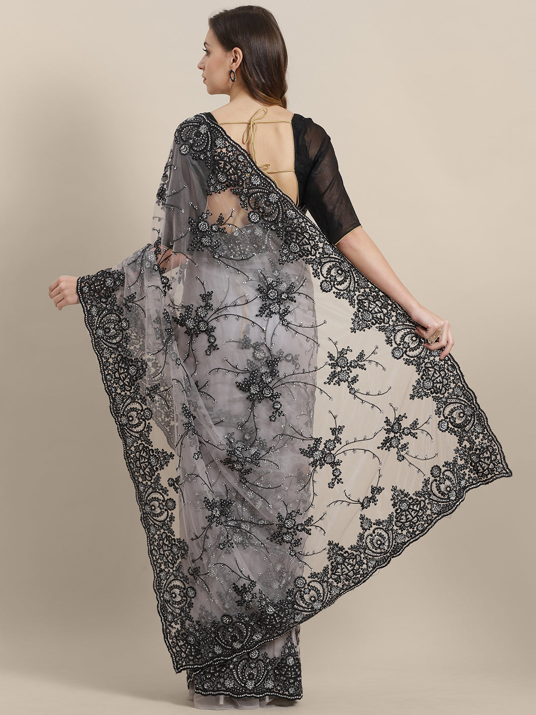 Net Resham Embroidered Cocktail Saree