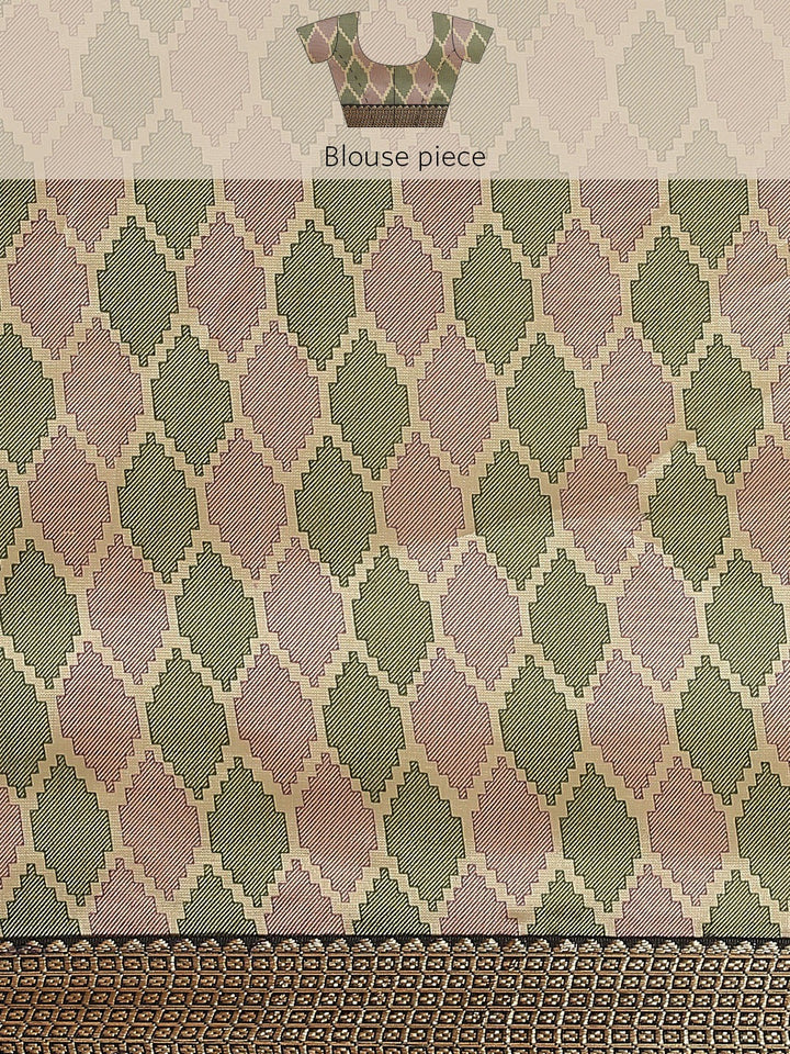 Beige Ethnic Paisley Digital Prints Bhagalpuri Silk Blend Saree