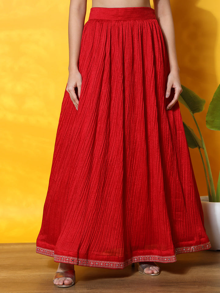 Foil Print Jacket style Front Slit Kurta with Flared Pleated Lehenga