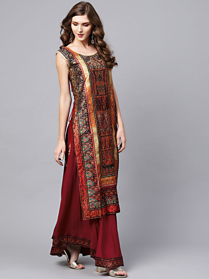 Tribal Pattern Layered Dress with Crystal Embellishments
