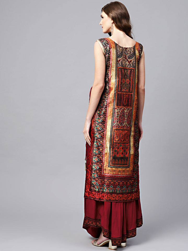 Tribal Pattern Layered Dress with Crystal Embellishments