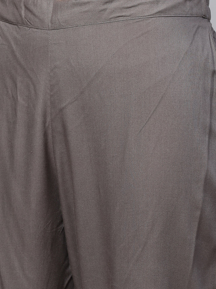 Made to Measure Charcoal Grey Kurta Pants Set With Ethnic Gold Block Printing