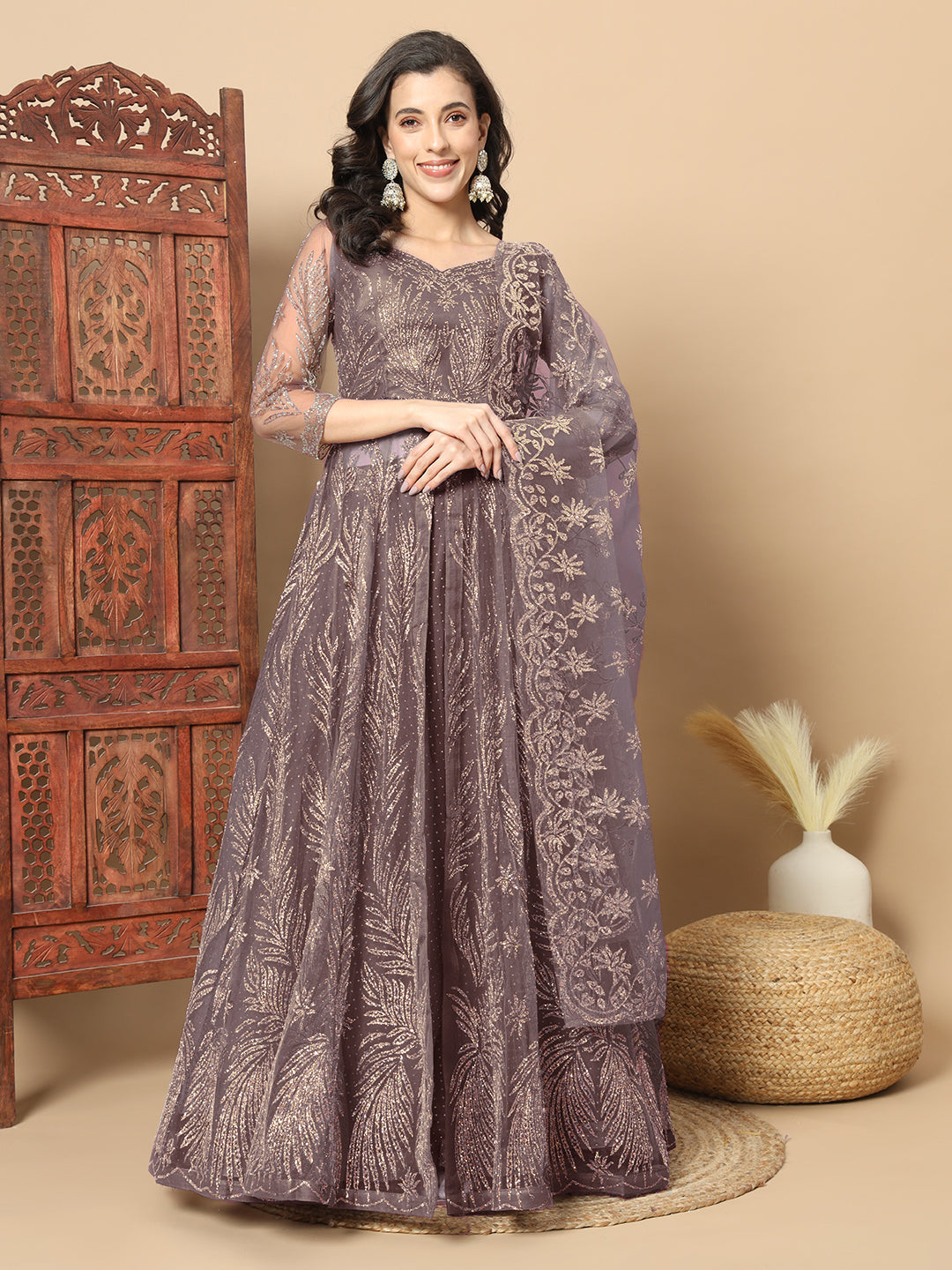 Bling Indo Western Lehenga with Front Slit Jacket, Dupatta