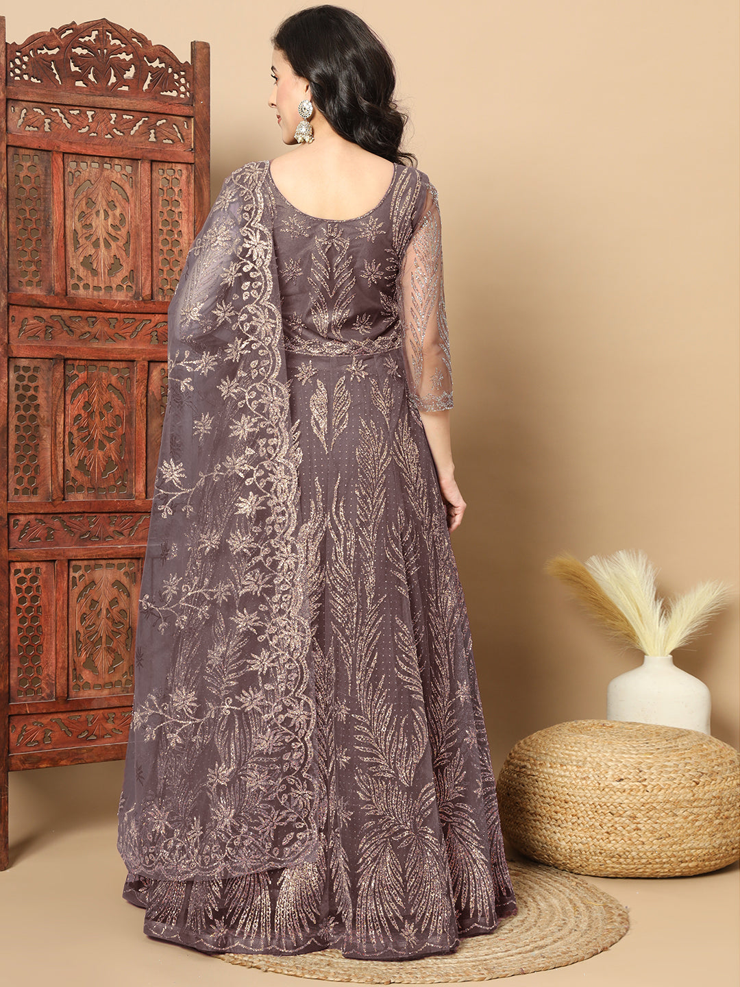 Bling Indo Western Lehenga with Front Slit Jacket, Dupatta