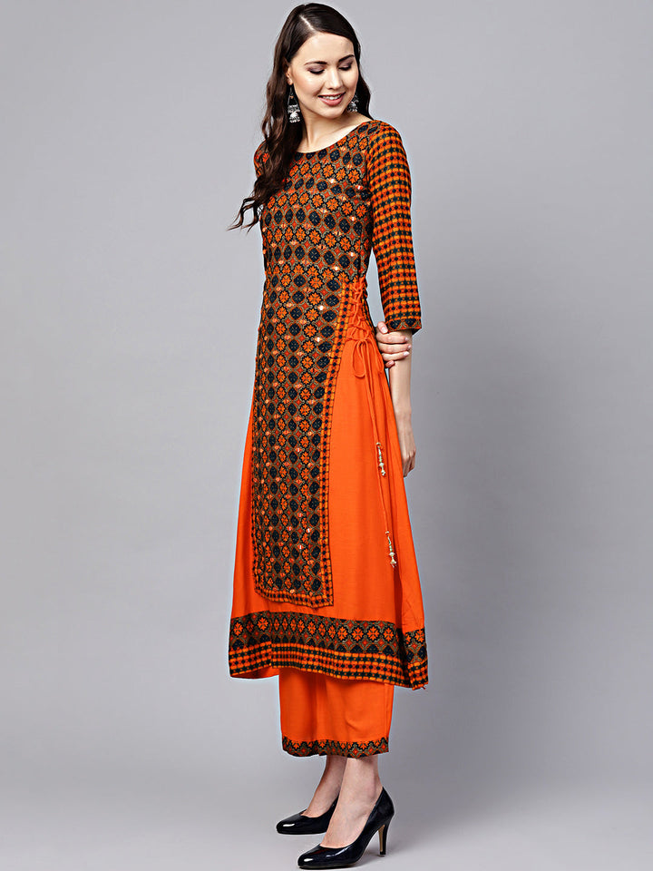 Layered Kurta Set with Mirror Embellishments and Tassles