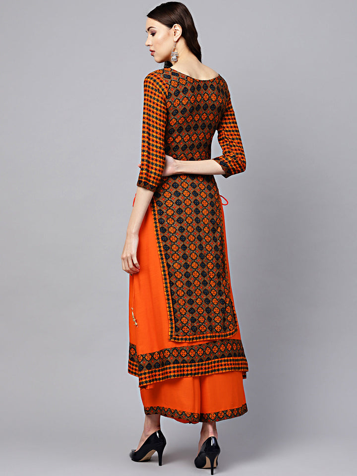 Layered Kurta Set with Mirror Embellishments and Tassles