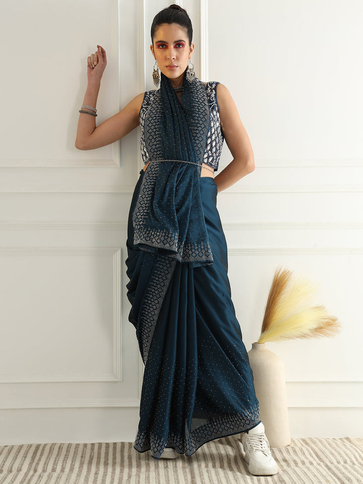 Georgette Cocktail Party Wear Saree with Crystal Embellishments