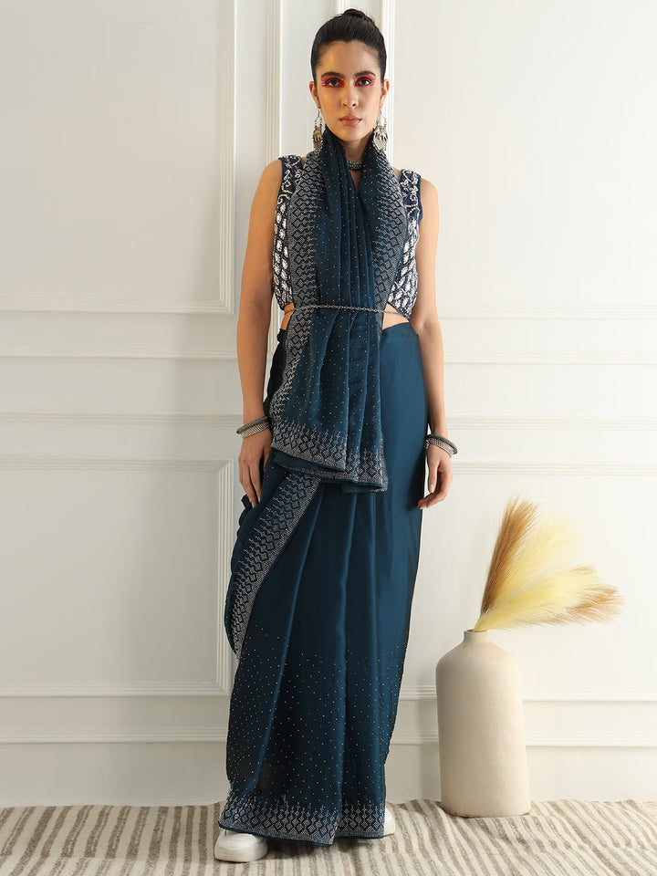 Georgette Cocktail Party Wear Saree with Crystal Embellishments