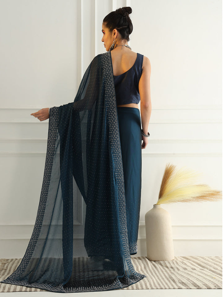 Georgette Cocktail Party Wear Saree with Crystal Embellishments