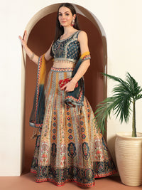 Chhabra 555 Digital Printed Kalidar Lehenga Set with Crystal Embellishments & Colorful Tassels