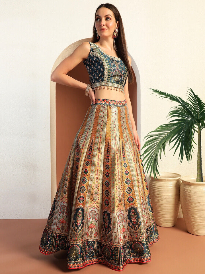 Chhabra 555 Digital Printed Kalidar Lehenga Set with Crystal Embellishments & Colorful Tassels