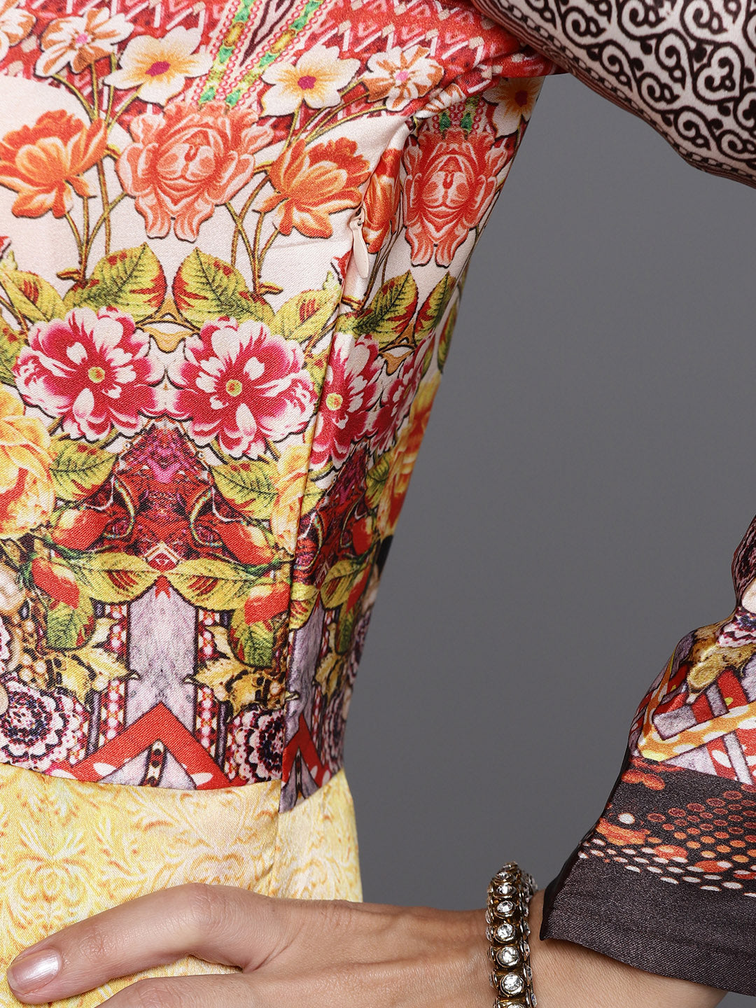Made to Measure Yellow Anarkali Bohemian Printed Dress with Net Red Dupattta
