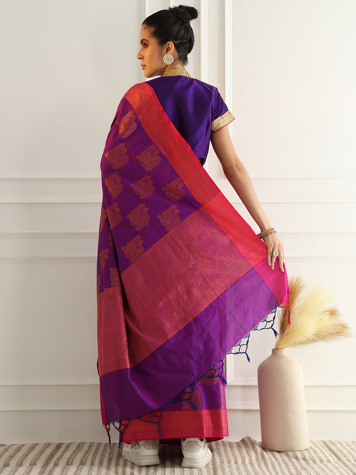Traditional South Silk Saree with Mughal inspired Zari Woven Motifs