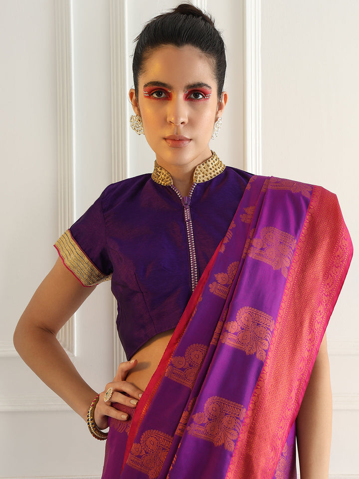 Traditional South Silk Saree with Mughal inspired Zari Woven Motifs