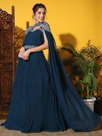 Zircon Embellished Cocktail gown with Accordian Pleats & Removable Waterfall sleeves