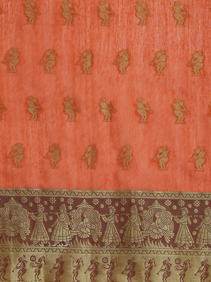 Banarasi Handloom Silk Saree Woven with Bridal Scenes and Figurines