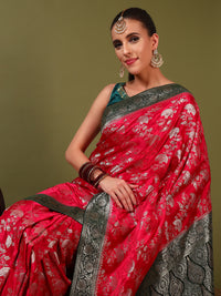 Chhabra 555 Banarasi Intricate Floral Motifs Zari Woven Traditional Handloom Satin Silk Saree 