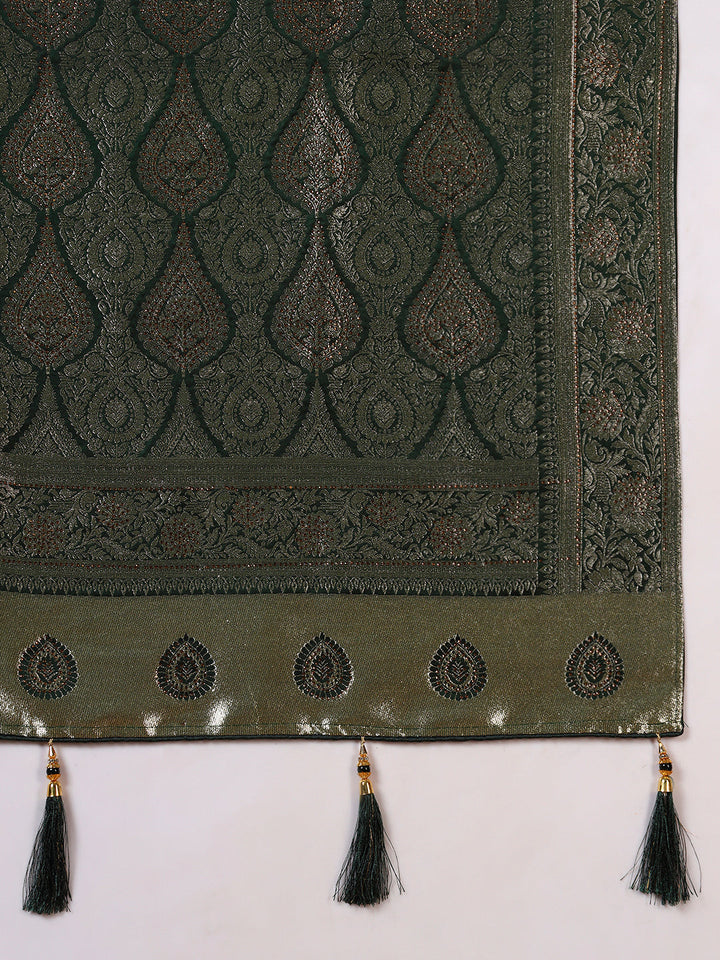 Banarasi Intricate Floral Motifs Zari Woven Traditional Handloom Satin Silk Saree