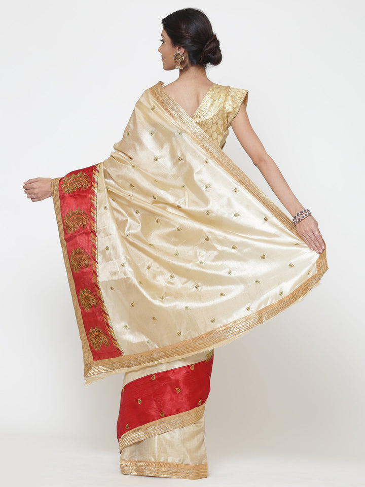 Chanderi Silk Panelled Saree with Embroidered Paisleys